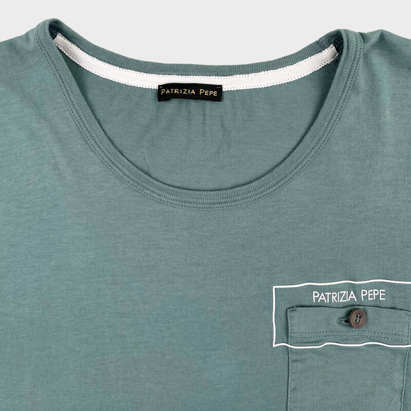 Patrizia Pepe Short Sleeve Blue Green Pocket Logo T Shirt Women's Size XL - Picture 3 of 12